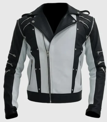 Black and White Retro Biker Leather Jacket