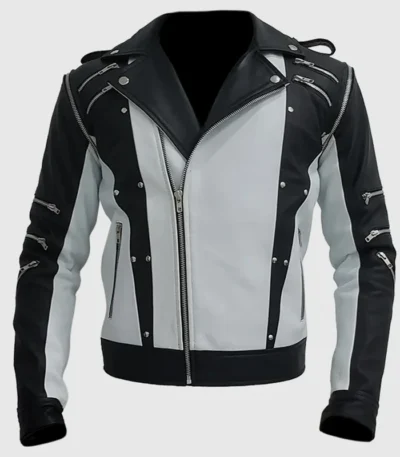 Black and White Retro Biker Leather Jacket