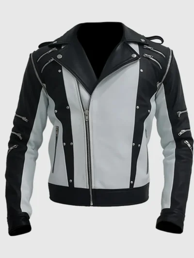 Black and White Retro Biker Leather Jacket