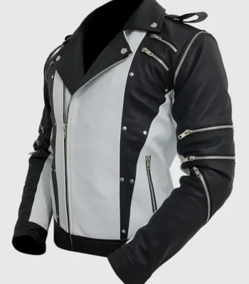 Black and White Retro Biker Leather Jacket