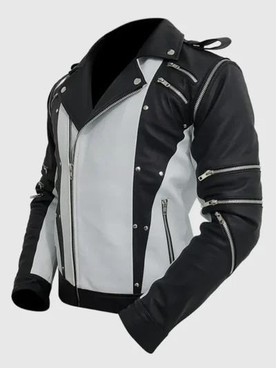 Black and White Retro Biker Leather Jacket