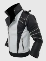 Black and White Retro Biker Leather Jacket