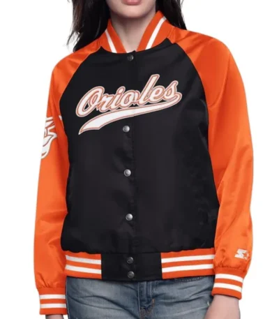 Black/Orange Baltimore Orioles Home Run Varsity Satin Jacket