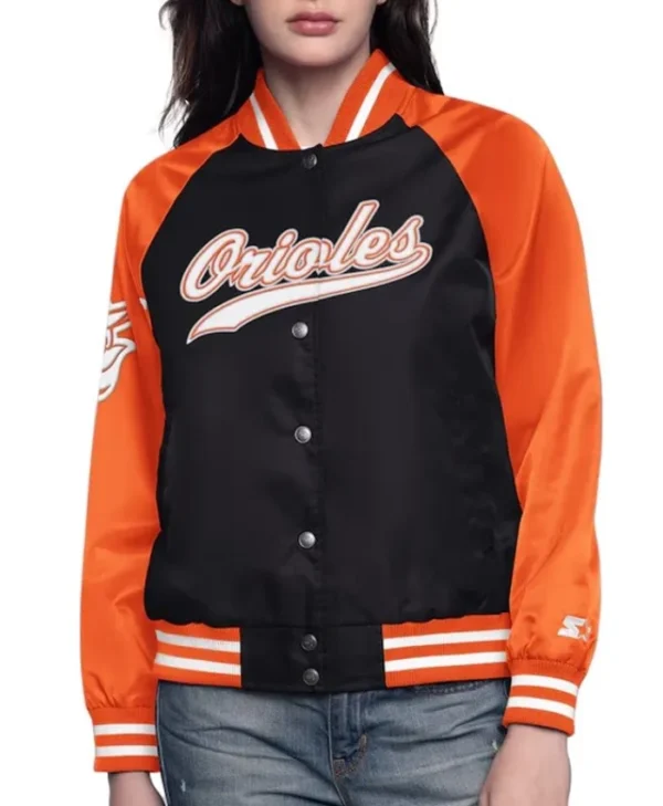 Black/Orange Baltimore Orioles Home Run Varsity Satin Jacket