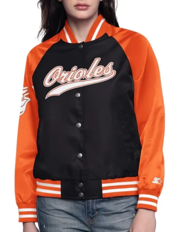Black/Orange Baltimore Orioles Home Run Varsity Satin Jacket