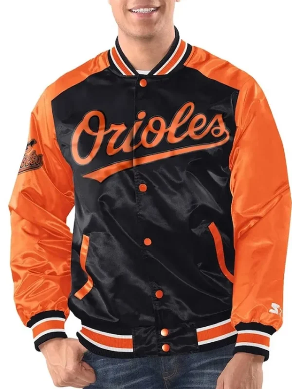 Black/Orange Baltimore Orioles Renegade Varsity Satin Jacket