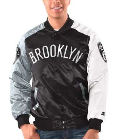 Bomber Brooklyn Nets Tricolor Satin Jacket