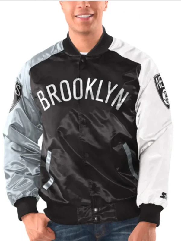 Bomber Brooklyn Nets Tricolor Satin Jacket