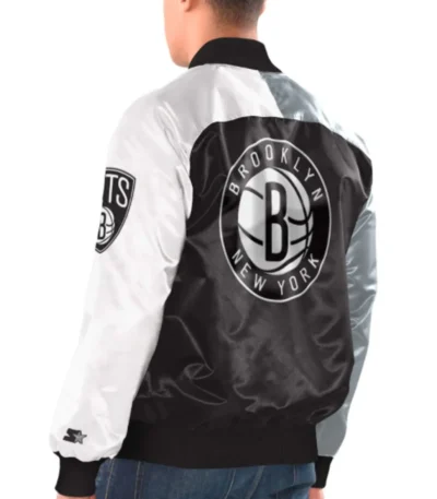 Bomber Brooklyn Nets Tricolor Satin Jacket