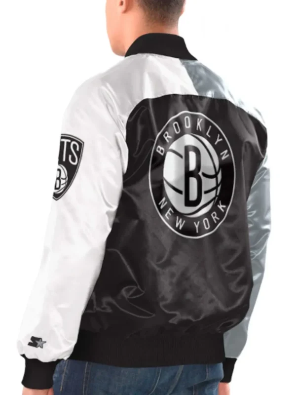 Bomber Brooklyn Nets Tricolor Satin Jacket
