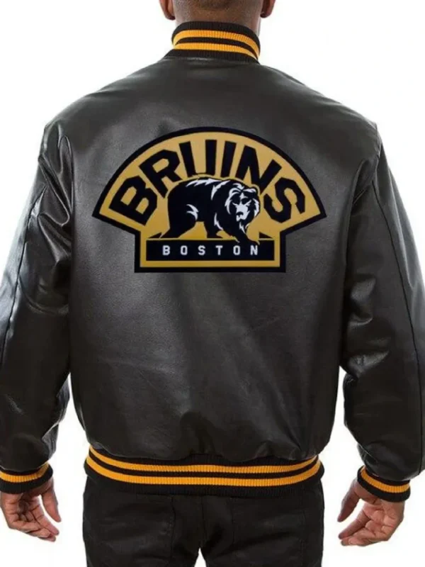 Boston Bruins Black Leather Varsity Jacket