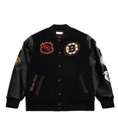 Boston Bruins Black Out Team Logo Varsity Jacket