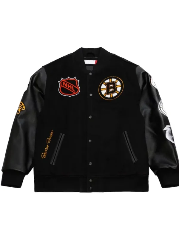 Boston Bruins Black Out Team Logo Varsity Jacket