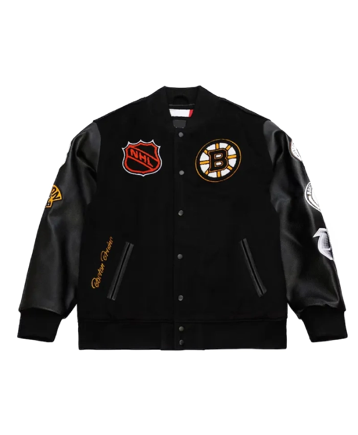 Boston Bruins Black Out Team Logo Varsity Jacket Boston Bruins Black Out Team Logo Varsity Jacket
