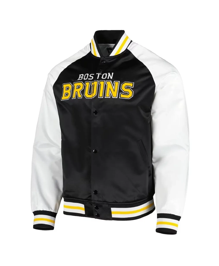 Boston Bruins Prime Time Black and White Satin Jacket Boston Bruins Prime Time Black and White Satin Jacket