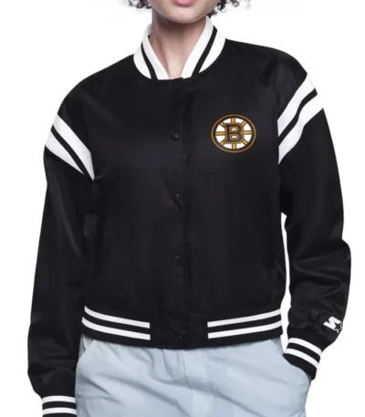 Boston Bruins Printed Logo Varsity Satin Jacket