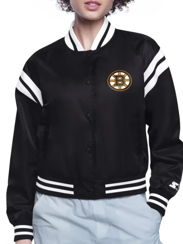 Boston Bruins Printed Logo Varsity Satin Jacket