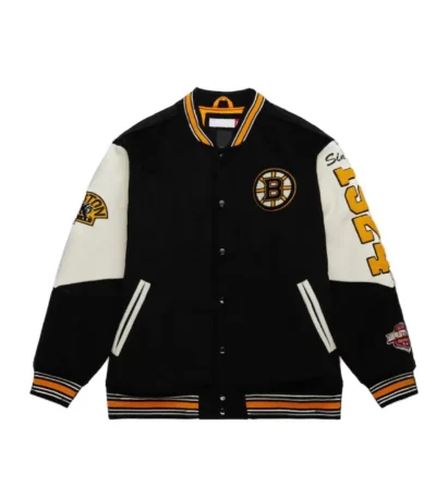 Boston Bruins Team History Black Vintage Logo Varsity Jacket