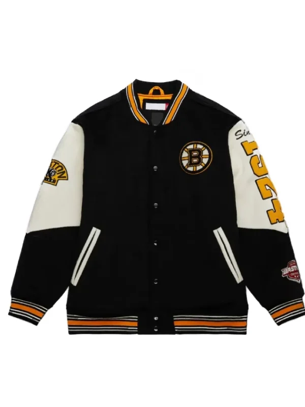 Boston Bruins Team History Black Vintage Logo Varsity Jacket