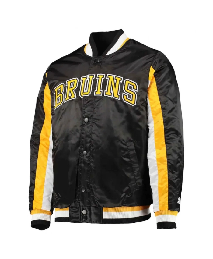 Boston Bruins The Ace Varsity Satin Black/Yellow Jacket Boston Bruins The Ace Varsity Satin Black/Yellow Jacket