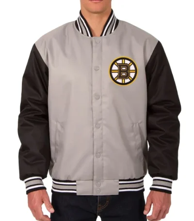 Boston Bruins Varsity Black and Gray Poly Jacket