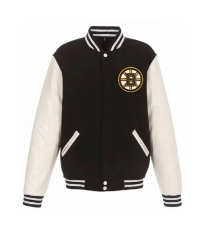 Boston Bruins White and Black Varsity Jacket