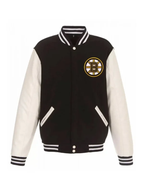 Boston Bruins White and Black Varsity Jacket