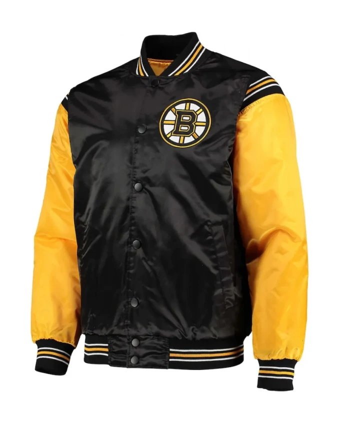 Boston Bruins Yellow and Black Satin Varsity Jacket Boston Bruins Yellow and Black Satin Varsity Jacket