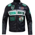 Boston Celtics Moto Men’s Black Leather Jacket