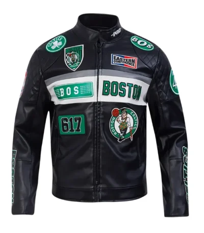 Boston Celtics Moto Men’s Black Leather Jacket