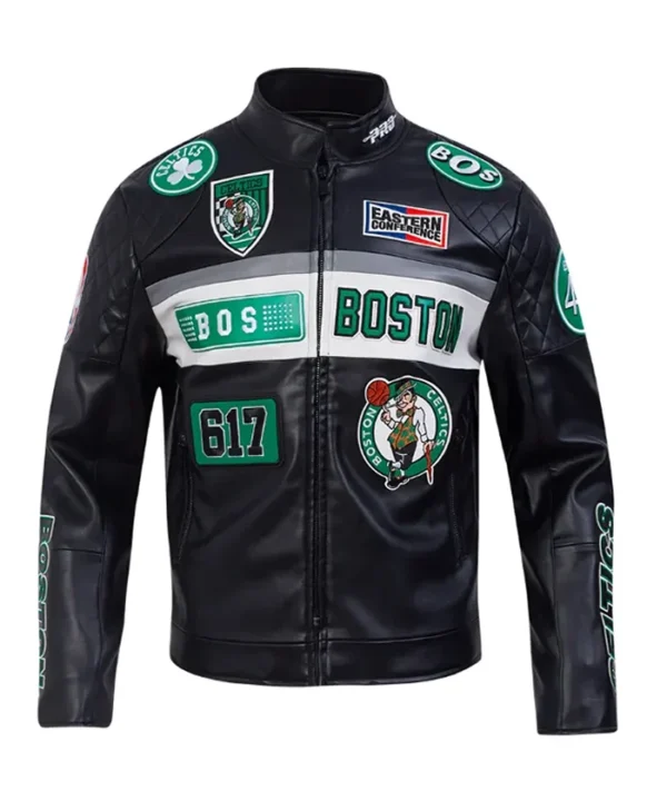 Boston Celtics Moto Men’s Black Leather Jacket