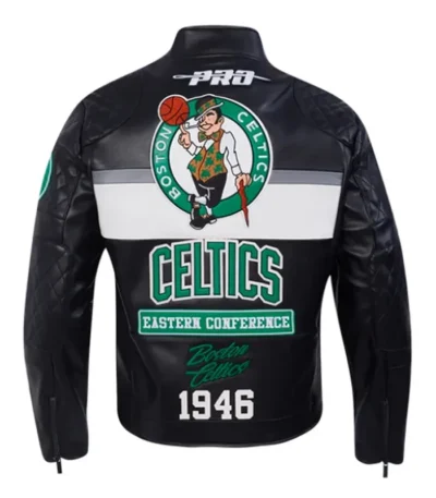Boston Celtics Moto Men’s Black Leather Jacket