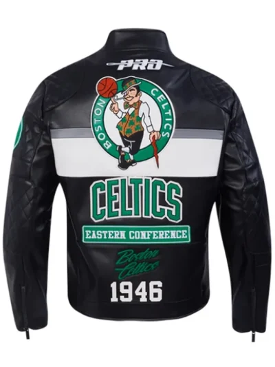 Boston Celtics Moto Men’s Black Leather Jacket