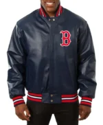 Boston Red Sox Navy Varsity Leather Jacket