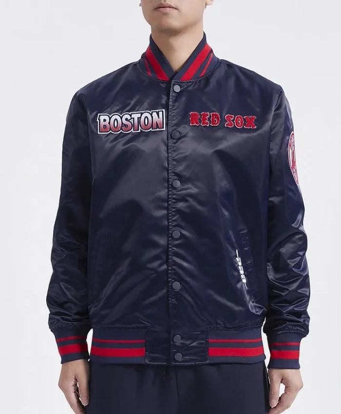Boston Red Sox Turn It Up M Classic Rib Navy Satin Jacket Boston Red Sox Turn It Up M Classic Rib Navy Satin Jacket