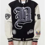 Brooklyn Nets 12 Letterman Black Wool and Leather Jacket