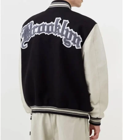 Brooklyn Nets 12 Letterman Black Wool and Leather Jacket