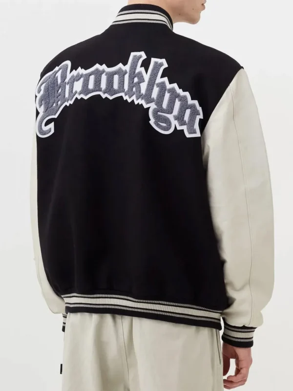 Brooklyn Nets 12 Letterman Black Wool and Leather Jacket
