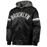 Brooklyn Nets Black Satin Jacket with Gray Hood