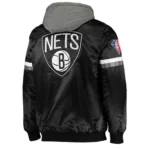 Brooklyn Nets Black Satin Jacket with Gray Hood