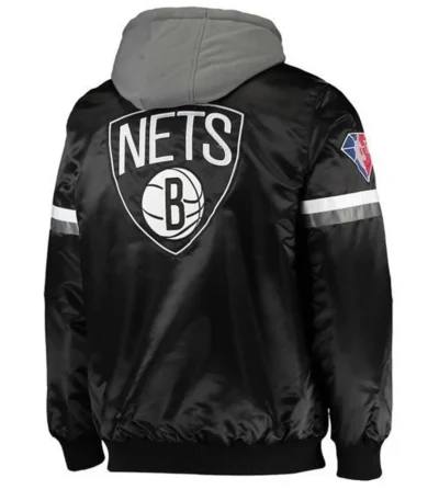 Brooklyn Nets Black Satin Jacket with Gray Hood