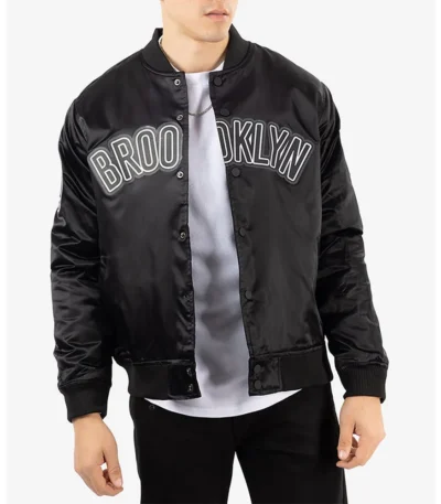 Brooklyn Nets Bomber Black Satin Jacket
