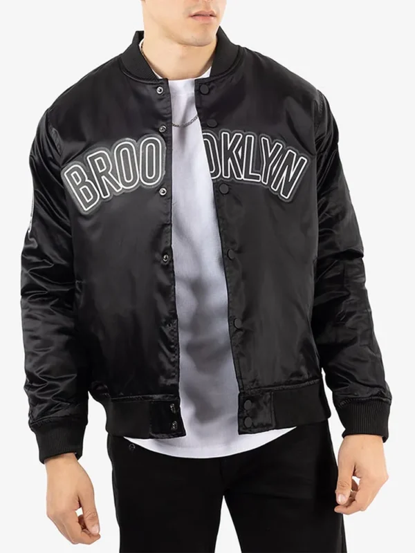 Brooklyn Nets Bomber Black Satin Jacket