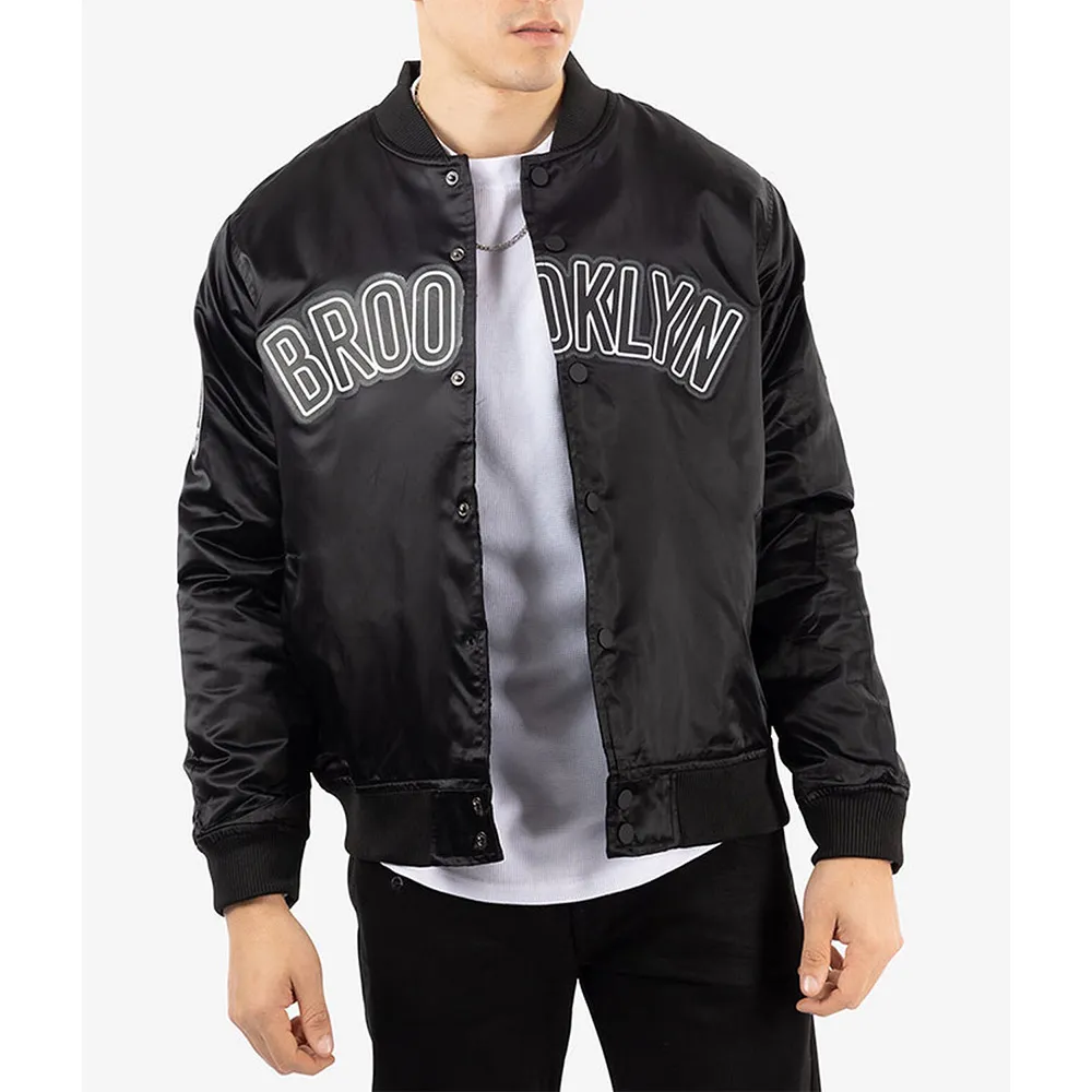 Brooklyn Nets Bomber Black Satin Jacket Brooklyn Nets Bomber Black Satin Jacket