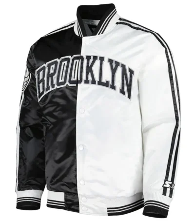 Brooklyn Nets Fast Break Black/White Satin Jacket