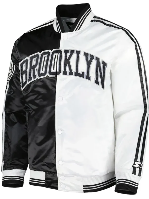 Brooklyn Nets Fast Break Black/White Satin Jacket