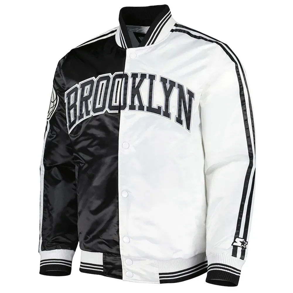 Brooklyn Nets Fast Break Black/White Satin Jacket Brooklyn Nets Fast Break Black/White Satin Jacket