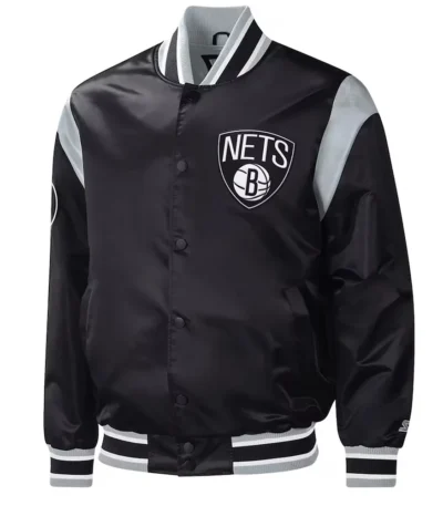 Brooklyn Nets Force Play Varsity Black Satin Jacket