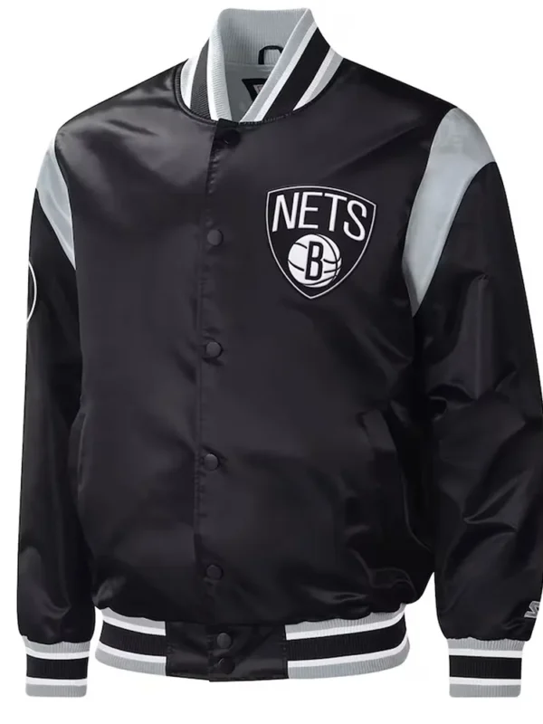 Brooklyn Nets Force Play Varsity Black Satin Jacket