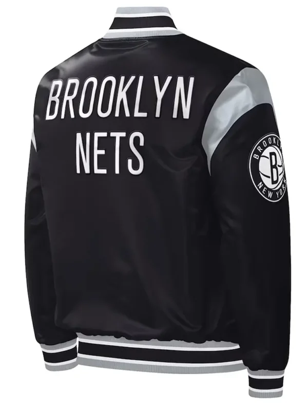 Brooklyn Nets Force Play Varsity Black Satin Jacket